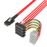 Mini SAS SFF-8087转4SFF-8482带大4Pin电源 服务器线红色